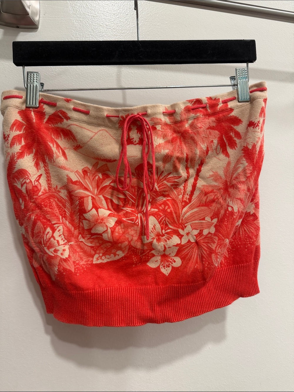 Vintage 90s Esprit Coral and Cream Tropical Tie-Waist Crop Top